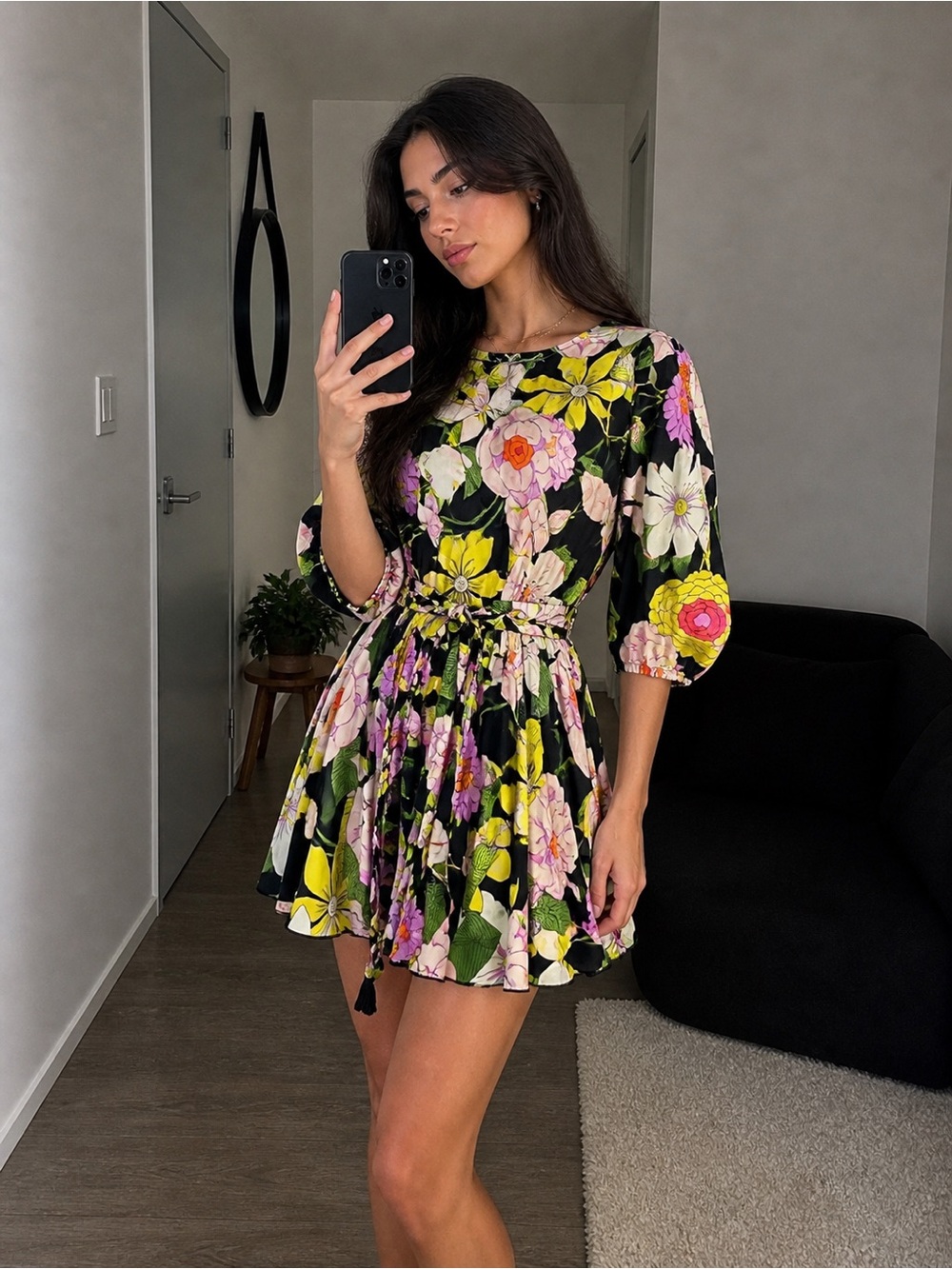 NWT Flowy Long Sleeve Floral Dress w braided belt